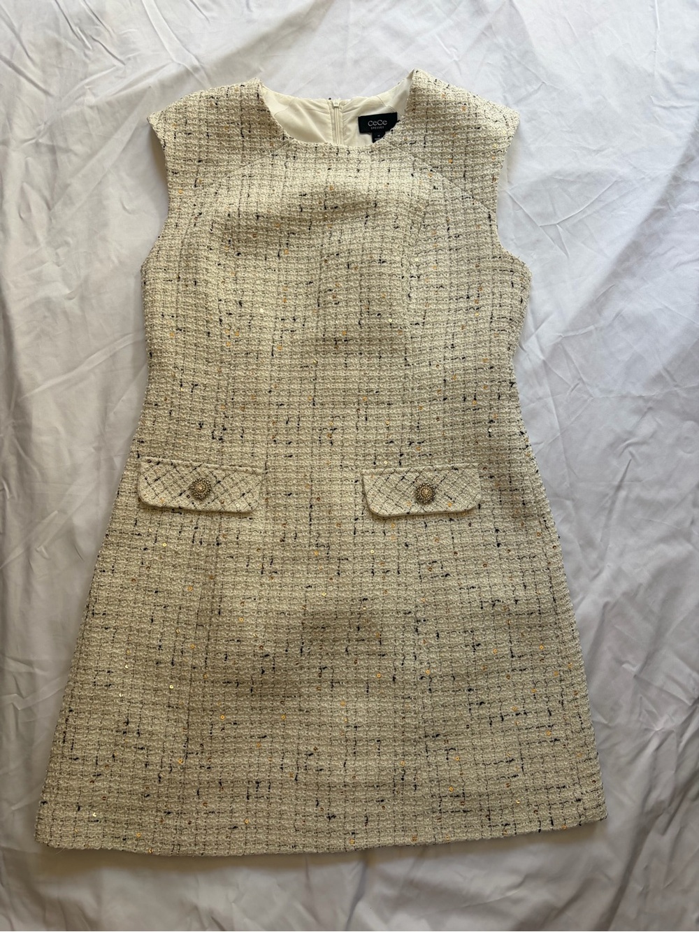 CeCe Cream Tweed Mini Shift Dress